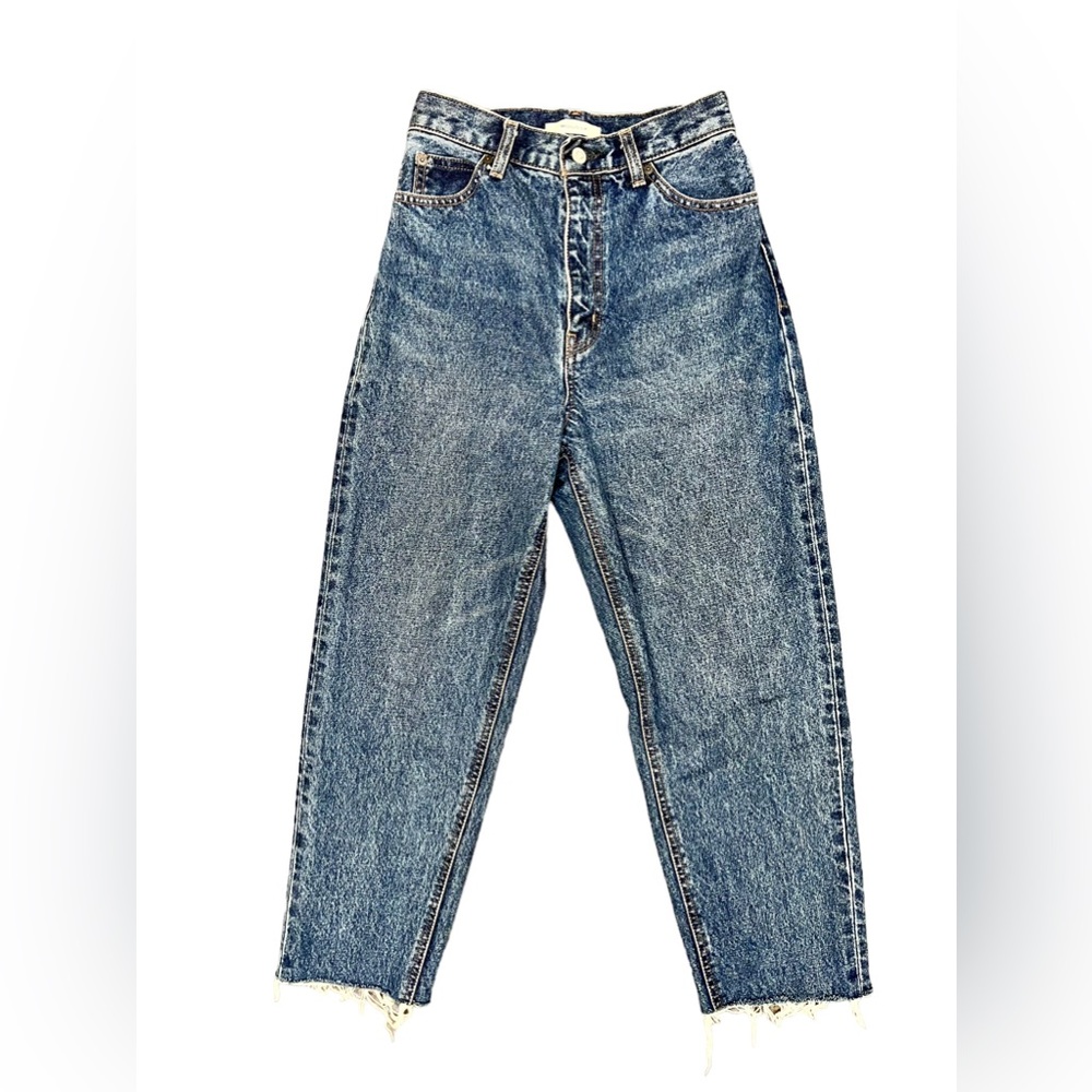 Moussy Raw Hem High Rise Cropped Denim Jeans Tapered Leg 25